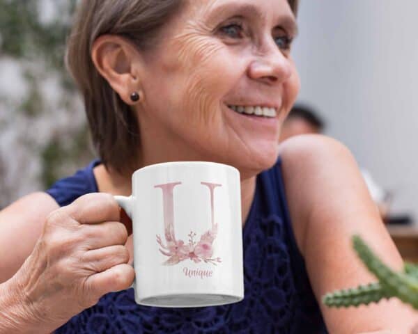 Personalized Monogram Letter U on 11 oz Mug White View 1