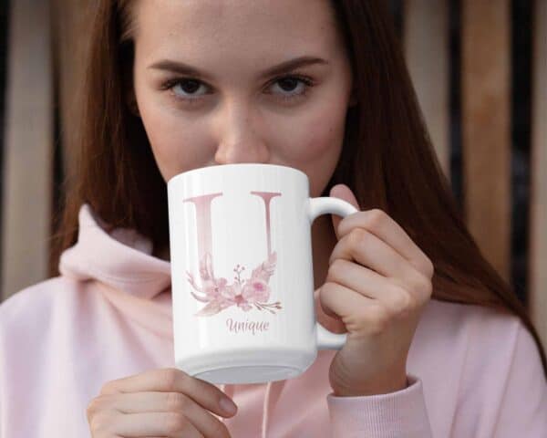 Personalized Monogram Letter U on 11 oz Mug White View 2