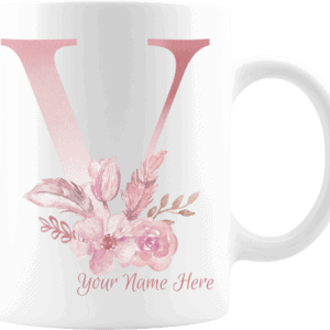 Personalized Monogram Letter V on 11 oz Mug White
