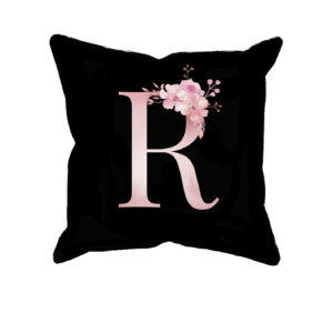 Custom Printed Monogram Letter R on Black Pillow Case