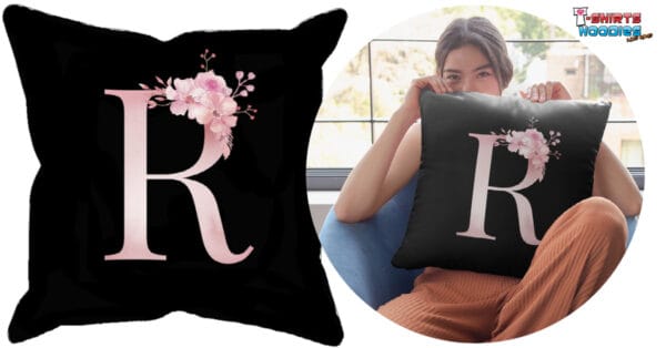 Custom Printed Monogram Letter R on Black Pillow Case ct