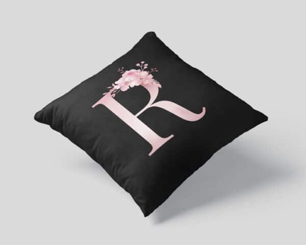 Custom Printed Monogram Letter R on Black Pillow Case mockup square-01