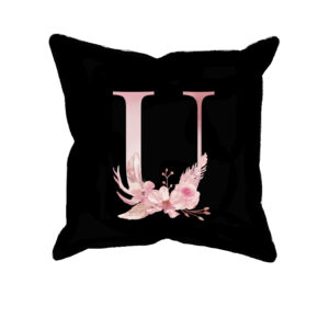 Custom Printed Monogram Letter U on Black Pillow Case
