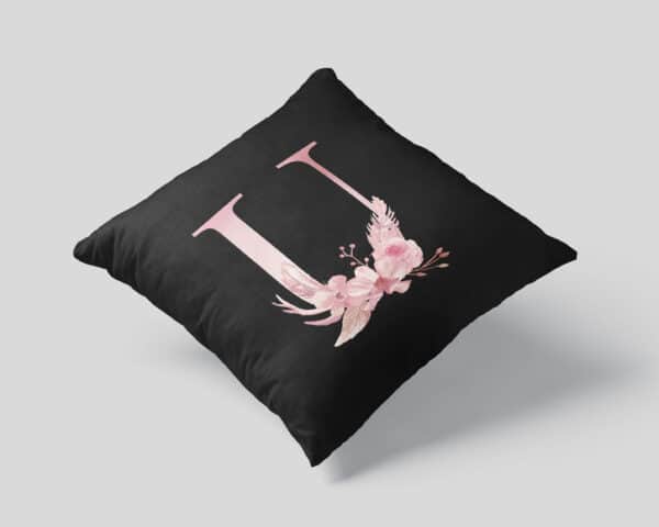 Custom Printed Monogram Letter U on Black Pillow Case mockup-square-01