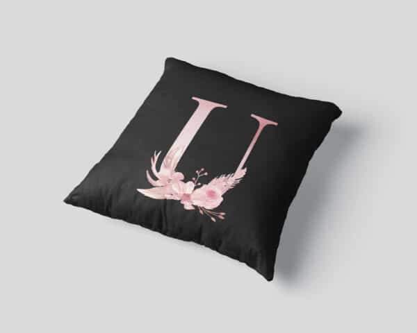 Custom Printed Monogram Letter U on Black Pillow Case mockup-square-03