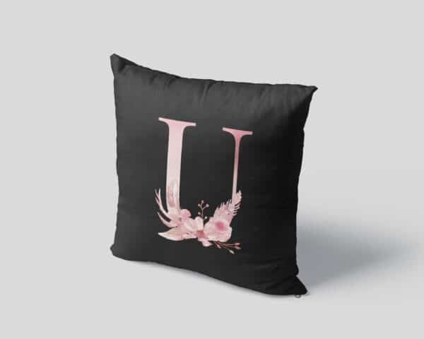 Custom Printed Monogram Letter U on Black Pillow Case mockup-square-04