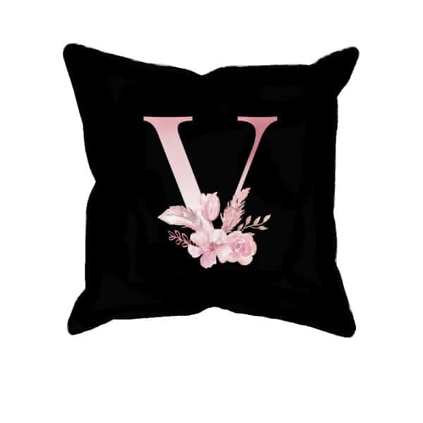 Custom Printed Monogram Letter V on Black Pillow Case