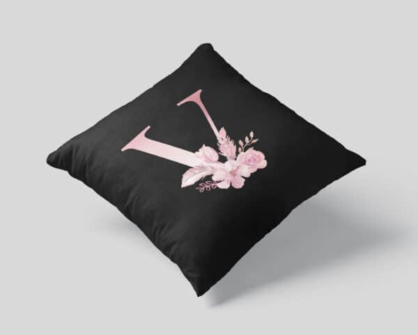 Custom Printed Monogram Letter V on Black Pillow Case mockup square-01