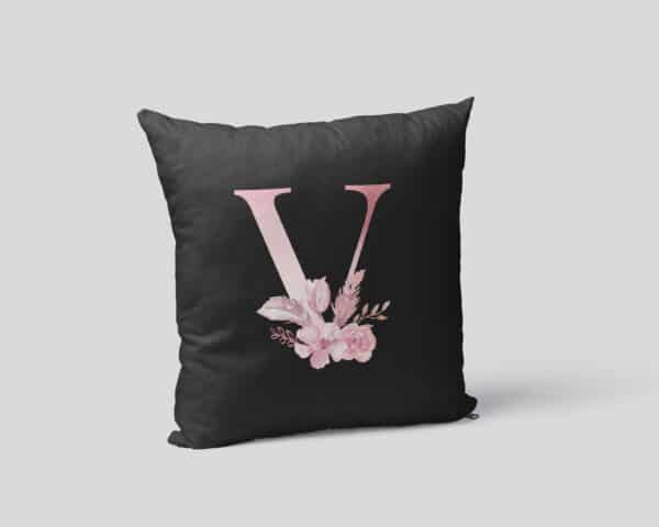 Custom Printed Monogram Letter V on Black Pillow Case mockup square-02