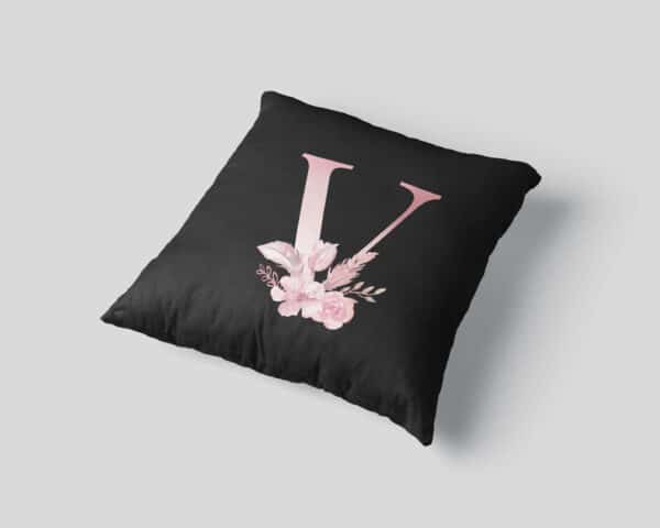 Custom Printed Monogram Letter V on Black Pillow Case mockup square-03