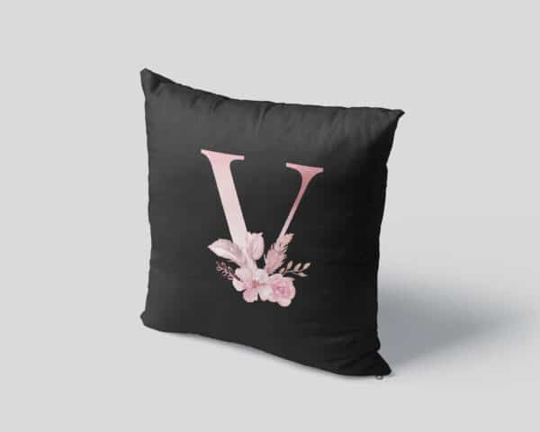 Custom Printed Monogram Letter V on Black Pillow Case mockup square-04