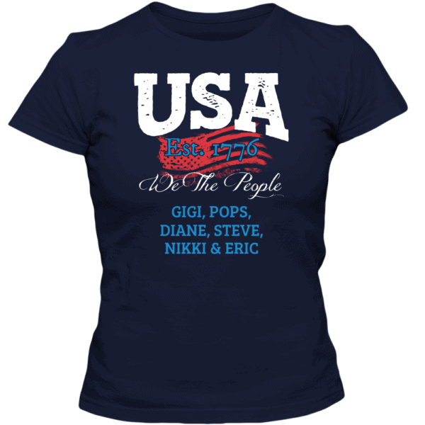 USA - We the people Personalized Custom Printed Ladies T-shirt Design navy