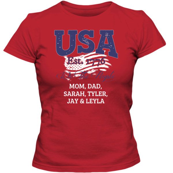 USA - We the people Personalized Custom Printed Ladies T-shirt Design red