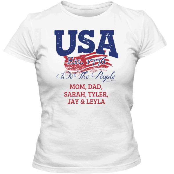 USA - We the people Personalized Custom Printed Ladies T-shirt Design white