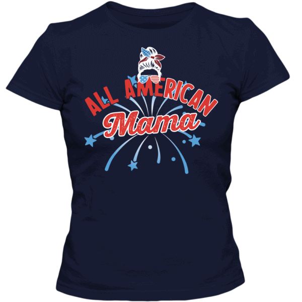 All American Mama - Custom Printed Ladies T-shirt Navy