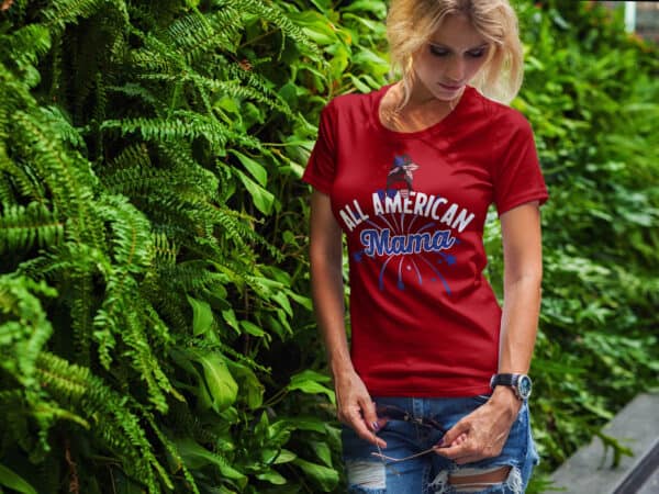 All American Mama - Custom Printed Ladies T-shirt-Red