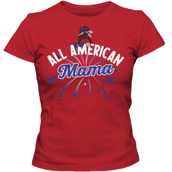 All American Mama - Custom Printed Ladies T-shirt Red
