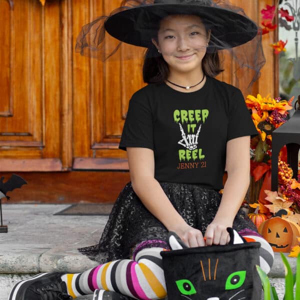 Girl wearing Creep It Real T-Shirt