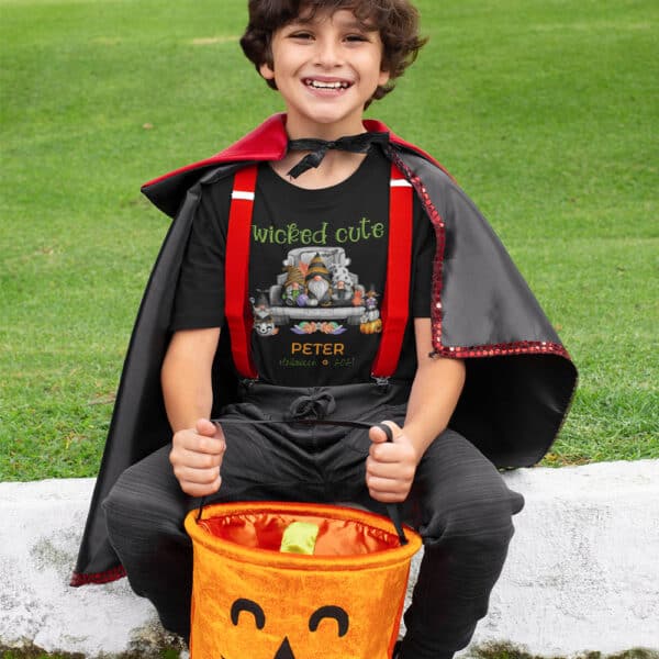 Boy wearing Wicked Cute Halloween T-shirt design