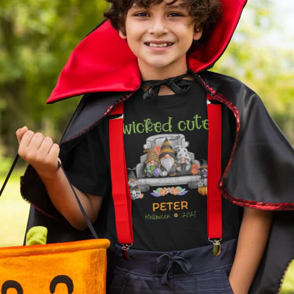 Boy wearing Wicked Cute Halloween T-shirt design